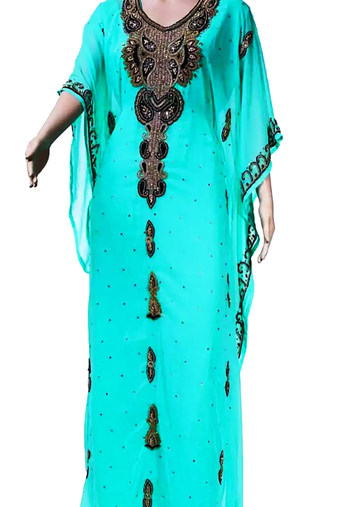 Turquoise Embroidered Georgette Stitched Islamic Kaftan