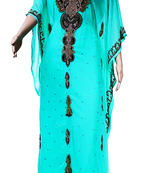 Turquoise Embroidered Georgette Stitched Islamic Kaftan