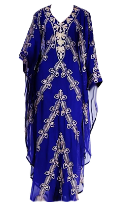 Blue Embroidered Georgette Stitched Islamic Kaftan 1