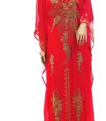 Red Embroidered Georgette Stitched Islamic Kaftan