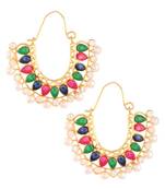 red green blue pearl gold plated chaand bali earring