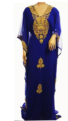 Royal Blue Embroidered Georgette Stitched Islamic Kaftan 1