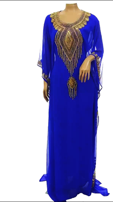 Royal Blue Embroidered Georgette Stitched Islamic Kaftan 1
