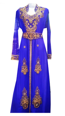 Royal Blue Embroidered Georgette Stitched Islamic Kaftan 1