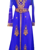 Royal Blue Embroidered Georgette Stitched Islamic Kaftan
