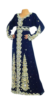Navy Blue Embroidered Georgette Stitched Islamic Kaftan 1