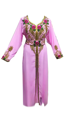 Light Pink Embroidered Georgette Stitched Islamic Kaftan 1