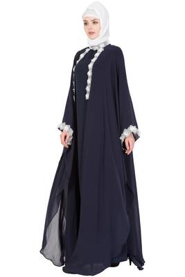 Black kashibo Plain Stitched Islamic Abaya 2