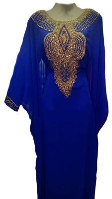 Royal Blue Embroidered Georgette Stitched Islamic Farasha 1