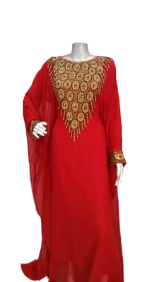 Red Embroidered Georgette Stitched Islamic Farasha 1