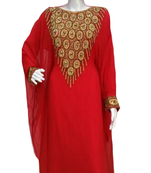 Red Embroidered Georgette Stitched Islamic Farasha