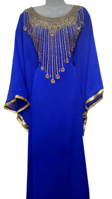 Royal Blue Embroidered Georgette Stitched Islamic Farasha 1
