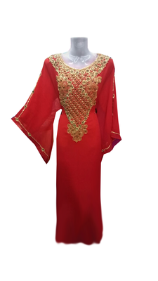 Red Embroidered Georgette Stitched Islamic Farasha 1