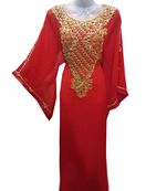 Red Embroidered Georgette Stitched Islamic Farasha