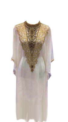 Off White Embroidered Georgette Stitched Islamic Farasha 1