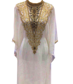 Off White Embroidered Georgette Stitched Islamic Farasha
