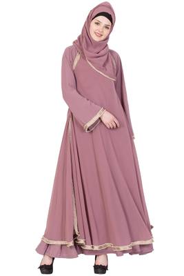Puce Pink Nida Plain Stitched Islamic Abaya 1