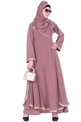 Puce Pink Nida Plain Stitched Islamic Abaya 2