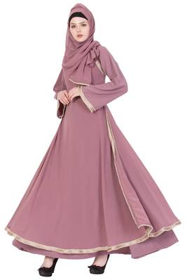 Puce Pink Nida Plain Stitched Islamic Abaya 3