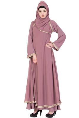 Puce Pink Nida Plain Stitched Islamic Abaya 4