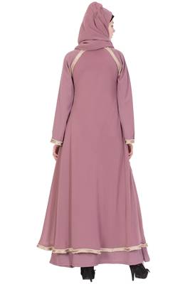 Puce Pink Nida Plain Stitched Islamic Abaya 5