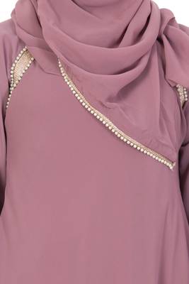 Puce Pink Nida Plain Stitched Islamic Abaya 6