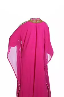 Pink Embroidered Georgette Stitched Islamic Farasha