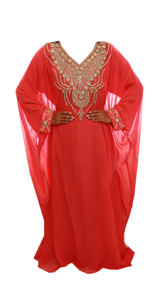 Red Embroidered Georgette Stitched Islamic Farasha 1