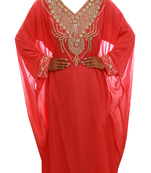 Red Embroidered Georgette Stitched Islamic Farasha