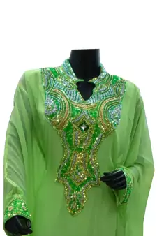 Green Embroidered Georgette Stitched Islamic Farasha