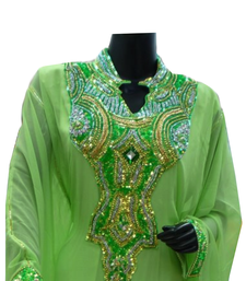 Green Embroidered Georgette Stitched Islamic Farasha