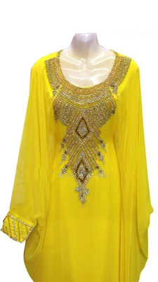 Yellow Embroidered Georgette Stitched Islamic Farasha 2