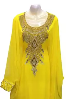 Yellow Embroidered Georgette Stitched Islamic Farasha