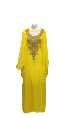 Yellow Embroidered Georgette Stitched Islamic Farasha 1