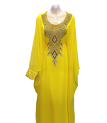 Yellow Embroidered Georgette Stitched Islamic Farasha
