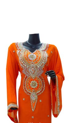 Orange Embroidered Georgette Stitched Islamic Farasha 2