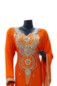 Orange Embroidered Georgette Stitched Islamic Farasha