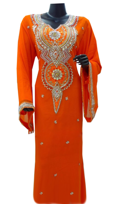 Orange Embroidered Georgette Stitched Islamic Farasha 1