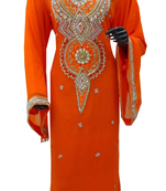 Orange Embroidered Georgette Stitched Islamic Farasha