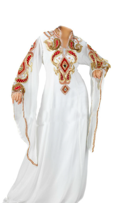Off White Embroidered Georgette Stitched Islamic Farasha 1