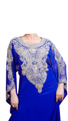 Royal Blue Embroidered Georgette Stitched Islamic Farasha 2