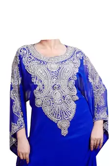 Royal Blue Embroidered Georgette Stitched Islamic Farasha