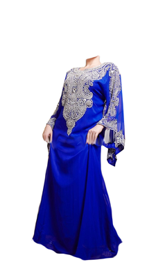 Royal Blue Embroidered Georgette Stitched Islamic Farasha 1