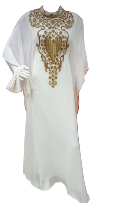Off White Embroidered Georgette Stitched Islamic Farasha 1