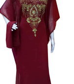 Maroon Embroidered Georgette Stitched Islamic Farasha