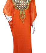 Orange Embroidered Georgette Stitched Islamic Farasha