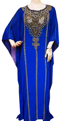 Royal Blue Embroidered Georgette Stitched Islamic Farasha 1