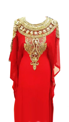 Red Embroidered Georgette Stitched Islamic Farasha 1