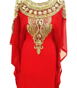 Red Embroidered Georgette Stitched Islamic Farasha