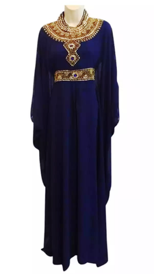 Navy Blue Embroidered Georgette Stitched Islamic Farasha 1
